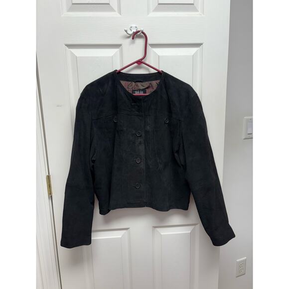 Mark Alan Black Suede Jacket, Cropped, Paisley Lining, Leather Coat, Size L - Picture 1 of 8